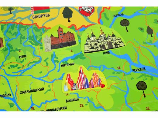 Гра настільна Умняшка КП-001 Цікавинки України, мапа з богаторазовими наліпками