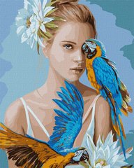 Картина по номер. на холсті 40*50см Идейка КН4802 Дівчина з блакитними папугами