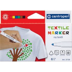 Маркер Centropen Textile для ткани набор 6 цв. 2мм 2739.6