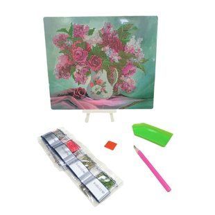 Алмазная мозаика по номерам, картон 21*25см с инструментом и мольбертом D21257 Букет