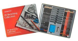 Набір для графіки Derwent Sketching Collection 24шт (8 брусков + 14 олівц. + точилка і ластік) в метал. кор. D-3430