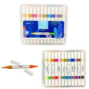 Маркер универсальный акриловый Beifa/InkLab двухсторонний Acrylic Marker набор 12 шт 24 цв. PY101-12 в пластиковом футляре