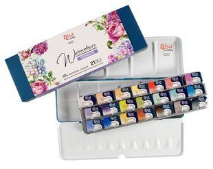Краска акварельная Rosa Gallery набор 21цв. Romantic в кюветах, Бирюза метал. упак. 3403421