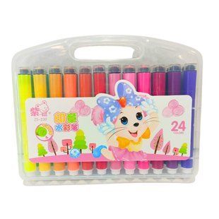 Фломастеры 24 цветов Zishu Mouse 230-24 Washable круглые, штампик пластиковый бокс