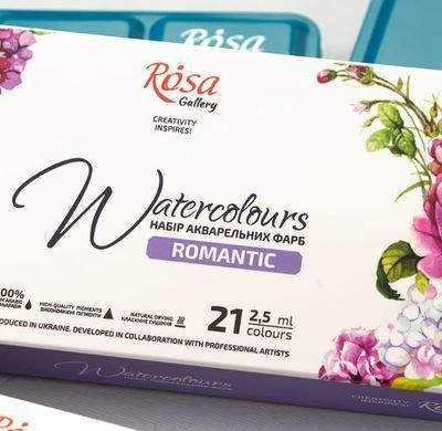 Акв фарби Rosa Gallery набір 21кол. в кюветах Romantic, Бірюза метал. уп. 3403421