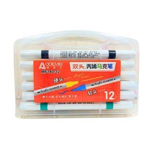 Маркер универсальный акриловый Aodemei двухсторонний Acrylic Marker набор 12 шт 6140-12 в пластиковом футляре