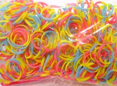 Резинки для плетения Rainbow Loom Bands 300шт. зебра Желто-розово-голубые 1950 +крючок