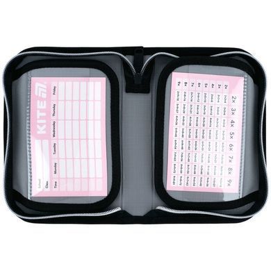 Пенал 1 отделение с 2 отворотами с наполнением Kite мод 622 Black&Silver K26-622H-5