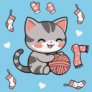 Картина по номер. на холсті 25*25см Идейка КН1234 Котик і клубочок 2