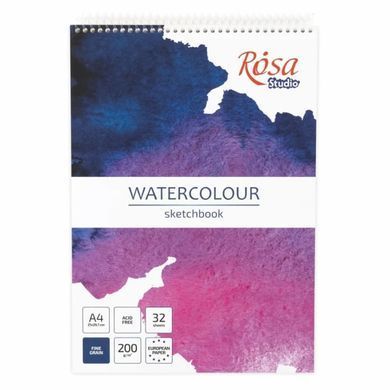 Альбом для акварели скетчбук А4 (21*29,7см) Rosa Studio 32л 200г/м спираль, белая бумага 690040*, бирюзовый