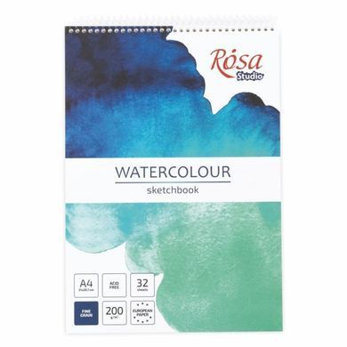 Альбом для акварели скетчбук А4 (21*29,7см) Rosa Studio 32л 200г/м спираль, белая бумага 690040*, бирюзовый