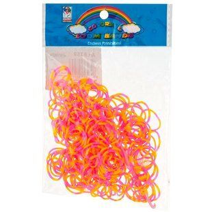 Резинки для плетения Rainbow Loom 200шт. зебра Малиново-желтые 8359 +крючок