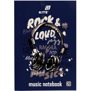 Тетрадь нотная KITE А4 20арк Rock and Loud K26-404