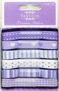 Набор ленточек из ткани Fantasia ribbon Сереневые сердца 6шт, 1м