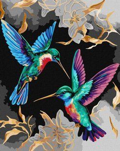 Картина раскраска по номерам на холсте - 40*50см Идейка КН6590 Танец колибри, с красками металлик