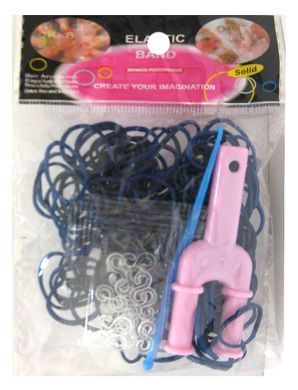 Резинки для плетения Rainbow Loom 200шт. однотонные Синие темные 1247 +рогатка +гачок