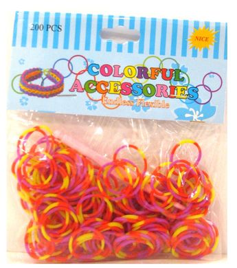 Гумки для плетіння Rainbow Loom 200шт. зебра Жовто-червоно-фіолетовий 1311 +крючок