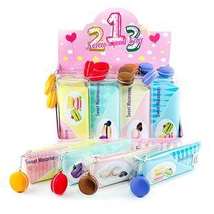 Косметичка-пенал Лидер PVC 20*7,5*3,5см, Macaroons мікс, брелок сквіш №888-9