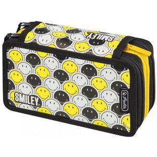 Пенал 3 отделения без наполнения Herlitz 50015436 Smileyworld Black and Yellow