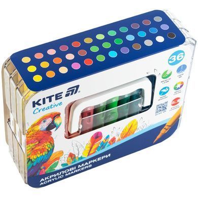 Маркер универсальный акриловый Kite Creative набор 36 шт K-1163 в пласт. футляре