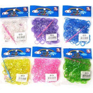 Резинки для плетения Rainbow Loom 200шт. полупрозрачные Цвет в ассортименте +крючок RB-200-4