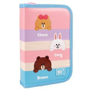 Пенал 1М 1 Вересня Yes HP-04 Line Friends з 2 отворотами б/н 533585