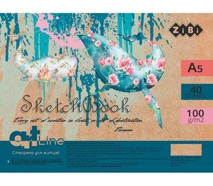 Альбом для ескізів скетчбук А5 ZiBi 100г/м2 40арк білий блок, спіраль ZB.148*/ZB.149*, бірюзовий