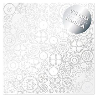 Калька (веллум) Фабрика Декору 30,5*30,5см 90г з фольгуванням FDFMA-2-025 Silver Gears