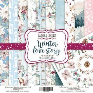 Набір паперу для скрапбукінгу Фабрика Декору FDSP-02061 Winter Love Story 20*20см 10арк + бонус 200г/м2