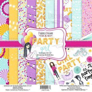 Набір паперу для скрапбукінгу Фабрика Декору FDSP-01063 Party girl 30,5*30,5см 10арк + бонус 200г/м2