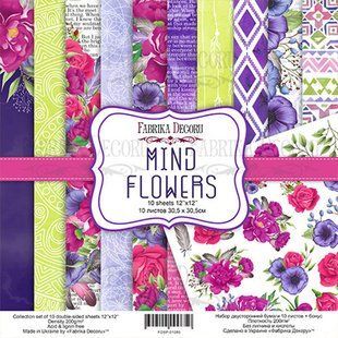 Набір паперу для скрапбукінгу Фабрика Декору FDSP-01065 Mind Flowers 30,5*30,5см 10арк + бонус 200г/м2