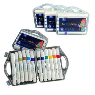 Маркер универсальный акриловый Acrylic Marker набор 12 шт Павлин 0003-12 трехгранные, в пластиковом футляре