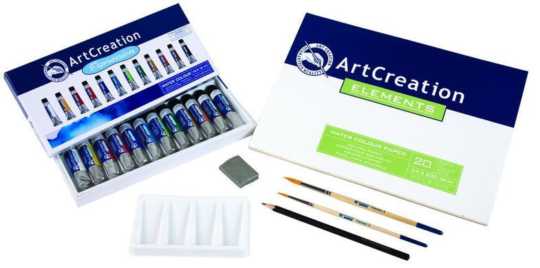Акв фарби ArtCreation Combiset набір 12кол. по 12мл, склейка А4, пензлі - 2шт, олівець, клячка 9012013M