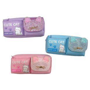 Косметичка-пенал Лидер текстиль 20*9*6см, Cute Cat мікс №1690