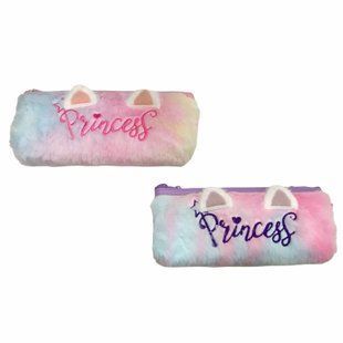Пенал мягкий меховой Лидер МЕХ 21*9*3,5см Princess с ушками №684