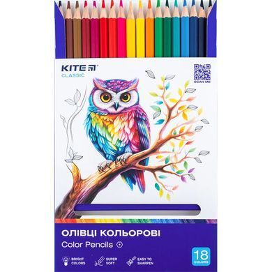 Олівці кольорові 18шт Kite Classic K-052