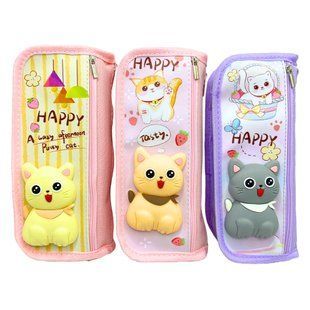 Пенал текстильный Лидер 20*9*5,5см, Happy силиконовый Котик микс №2080-21