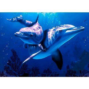 Алмазна мозаїка по номерам на холсті з 3D ефектом 40*50см Josef Otten ELT0007 Дельфіни