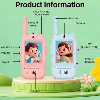 Відео-рація дитяча Walkie-Talkie 4в1 набір 2шт, діє на 150м, заряд від USB 002-002