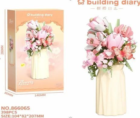 Конструктор 3D в вазе Flower Butterfly 10,4*20,7см, 398 дет №866065