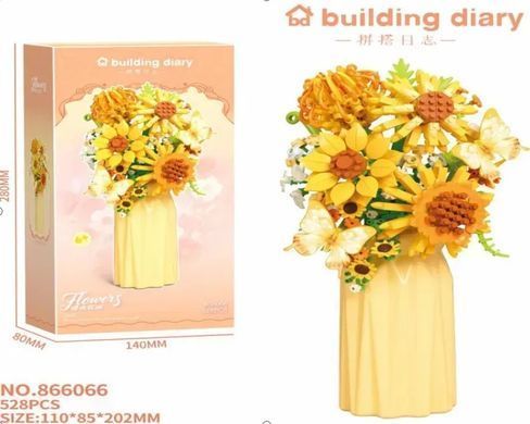 Конструктор 3D в вазе Flower Butterfly 11*20,2см, 528 дет №866066