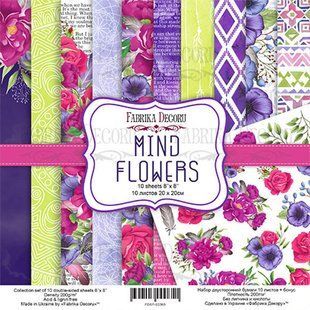 Набір паперу для скрапбукінгу Фабрика Декору FDSP-02065 Mind Flowers 20*20см 10арк + бонус 200г/м2