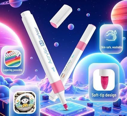 Маркер универсальный акриловый Acrylic Marker набор 60 шт Павлин 0003-60 трехгранные, в пластиковом футляре
