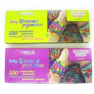 Гумки для плетіння Tukzar Rainbow Loom 500шт. однотонні Асорті мікс +гачок +станок TZ-12857
