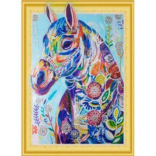Алмазна мозаїка по номерам на холсті 40*50см Лидер 019 Квітковий кінь