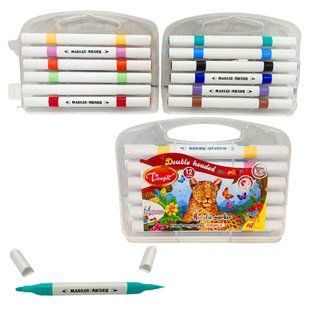 Маркер универсальный акриловый Jongdi двухсторонний Acrylic Marker набор 12 шт 9588-12 в пластиковом футляре