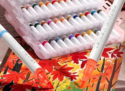 Маркер акриловий двосторонній Acrylic Marker набір 60шт 911-120 у пластиковому футлярі (боксі)