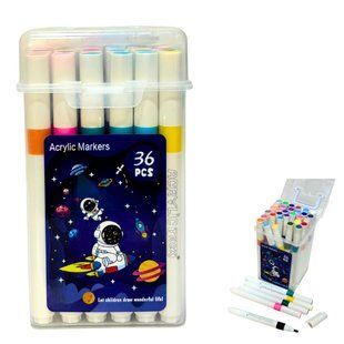 Маркер универсальный акриловый круглый Acrylic Marker набор 36шт Космонавт №222-36 в пластиковом чемоданчике