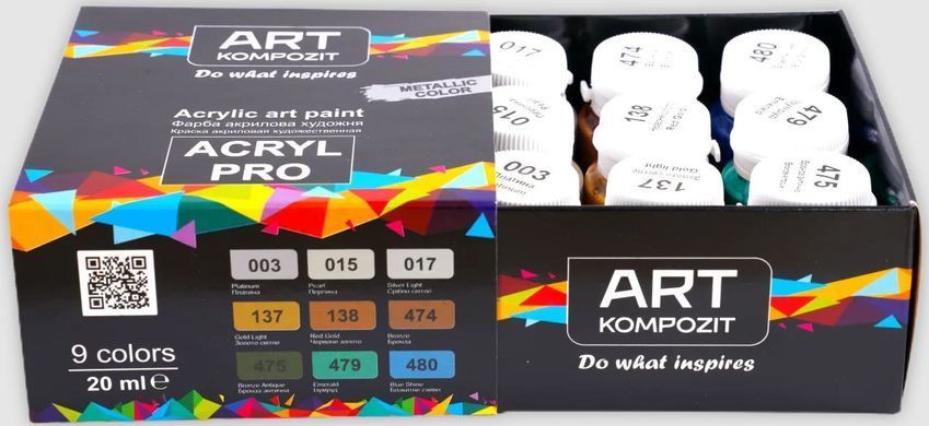 Краска акриловая Art Kompozit набор 9цв. по 20мл. металлик 520166