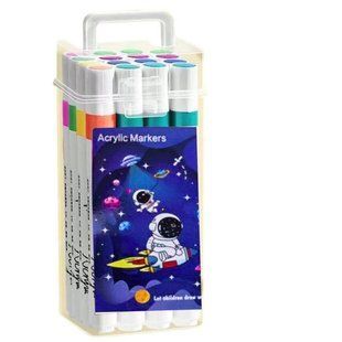 Маркер универсальный акриловый круглый Acrylic Marker набор 12шт Космонавт №222-12 в пластиковом чемоданчике